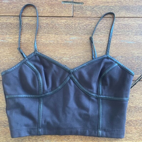 Dark Brown BCBG size 6, new Leather-Detailed Tank Top - Picture 1 of 4